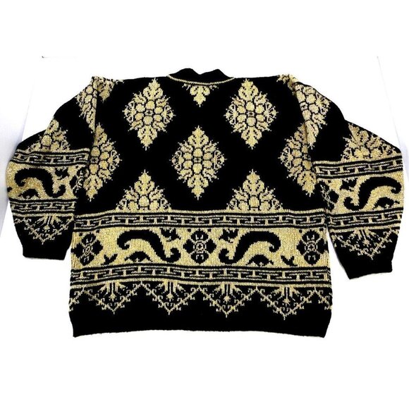Vintage WESTERN COLLECTION black & gold woman's sweater with shoulder pad size L - Picture 3 of 6